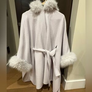 Celford Women's Poncho with Faux Fur Trim